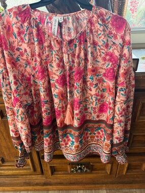Grace Karin Peach Pink Floral Boho Blouse